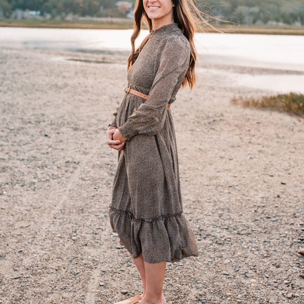 Pink Blush Long Sleeve Brown Dress
